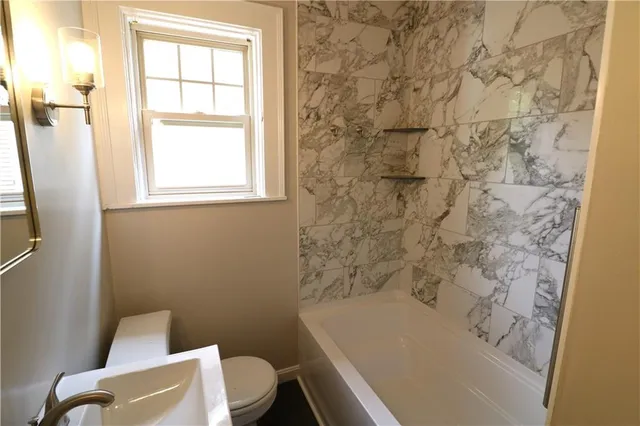 a bathroom with a toilet and a bathtub