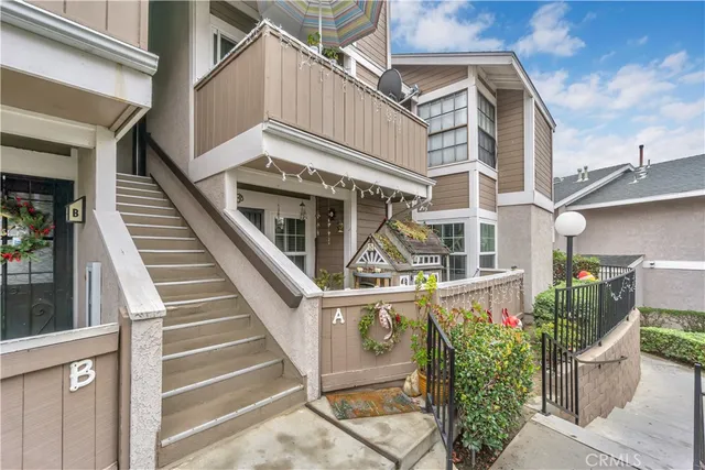 a view of a building with wooden stairs