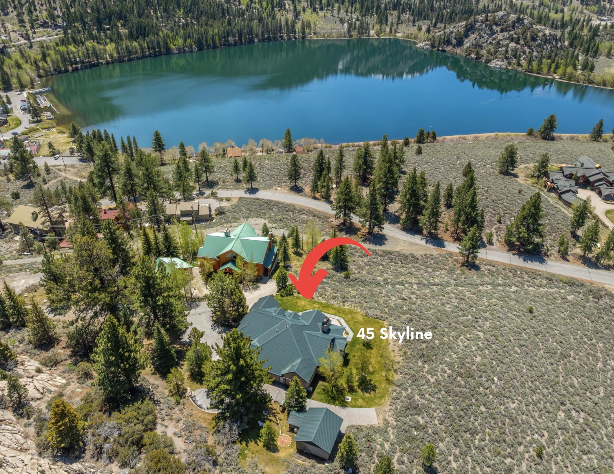 45 Skyline Road June Lake, CA 93529 - Photo 57 of 58 an aerial view of a house with a yard and lake view