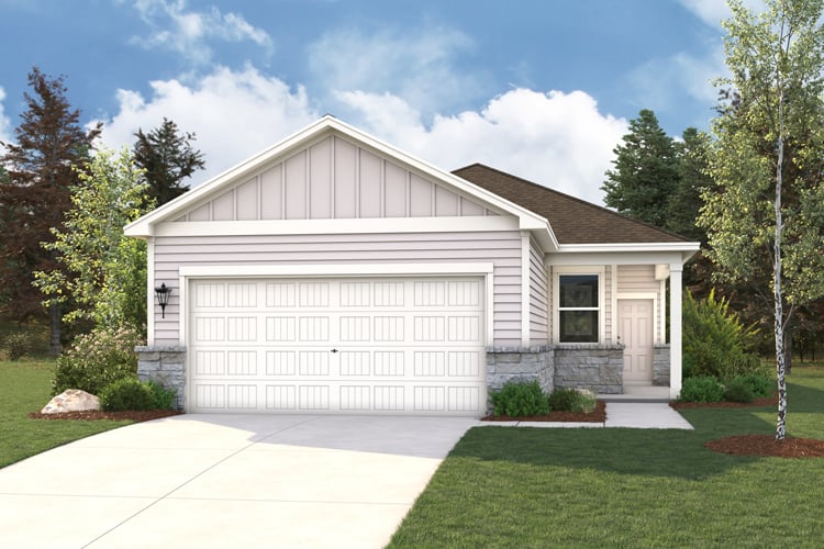 A welcoming front exterior showcasing tasteful siding, stone accents, and an attached garage.