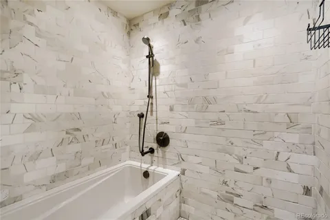a bathroom with a bathtub