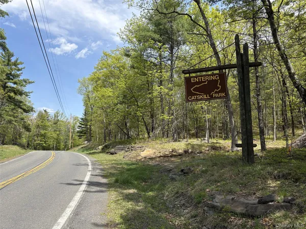 a view of a road with a trees