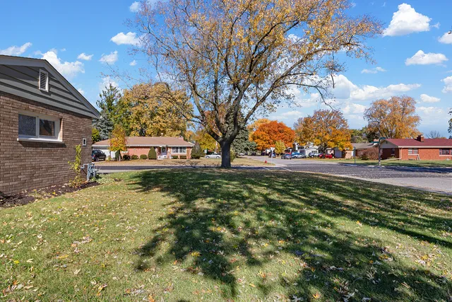a front view of house with yard and green space
