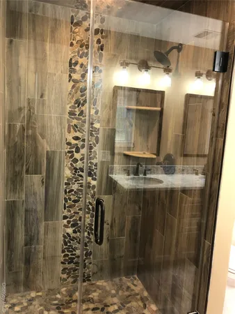 a bathroom with a shower