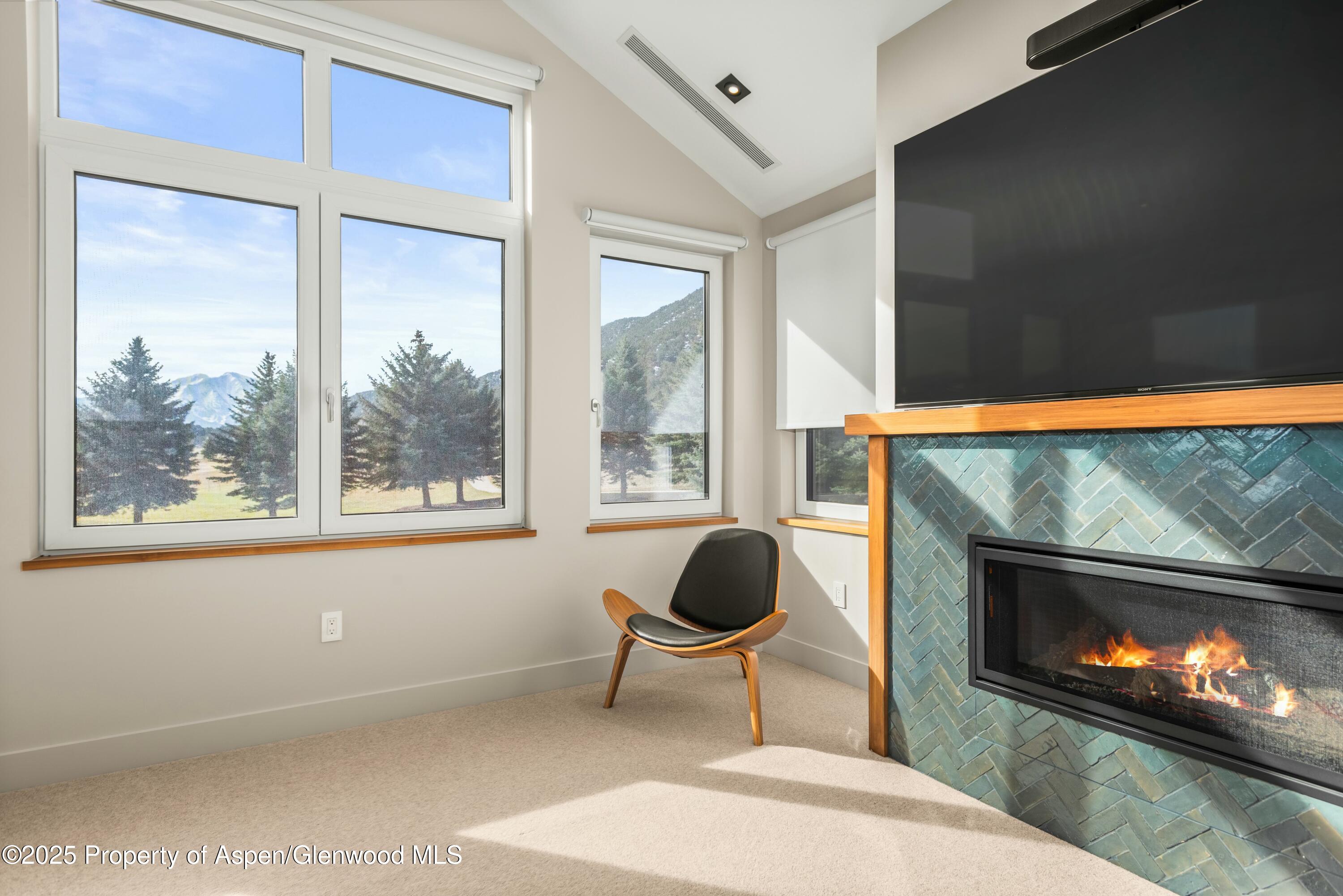 649 Saddleback Road Carbondale, CO 81623 - Photo 34 of 37 a living room with furniture a fireplace and a floor to ceiling window