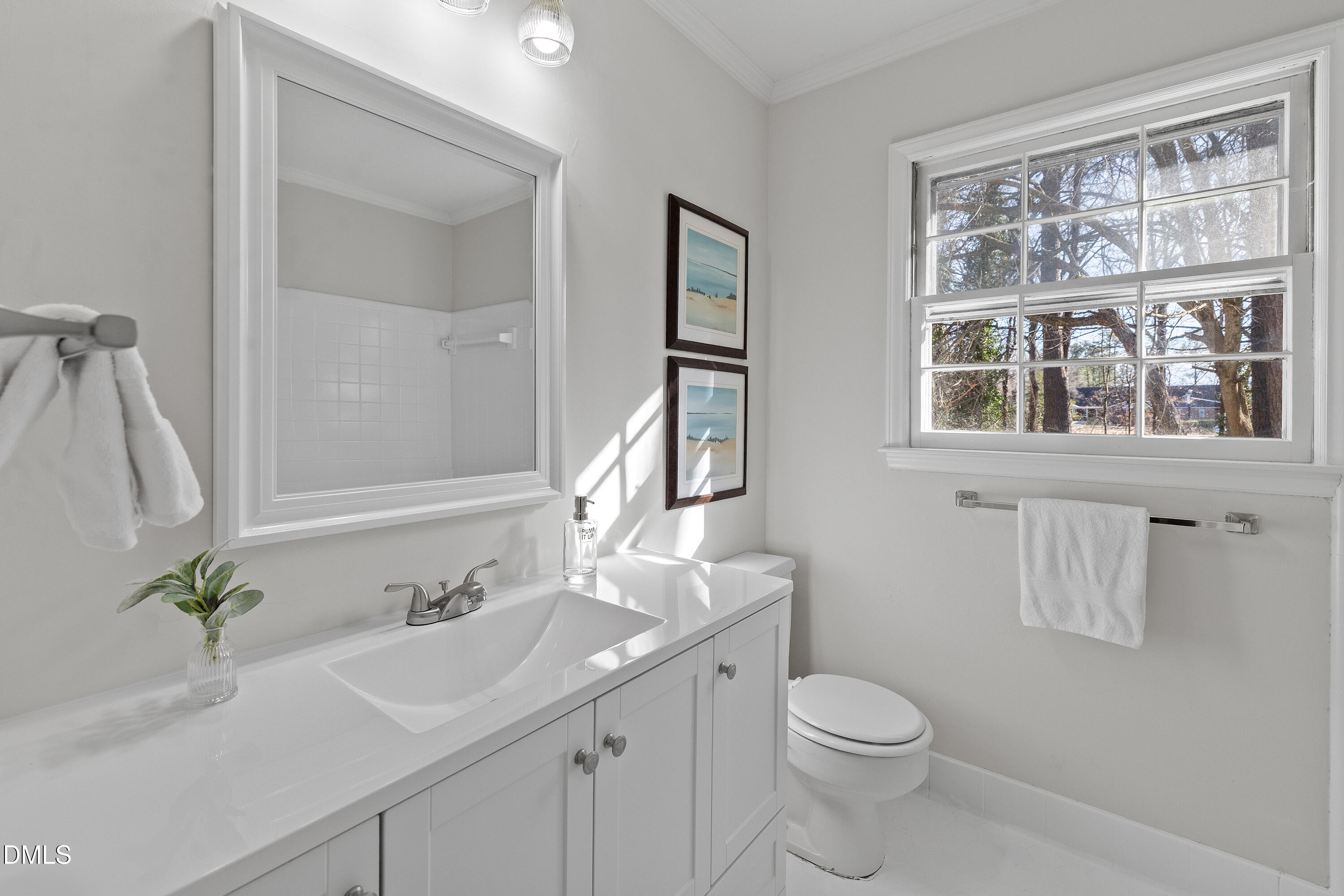 4601 Pemberton Drive Raleigh, NC 27609 - Photo 28 of 44 a bathroom with a sink a toilet and a mirror