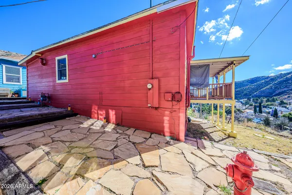 a front view of a house with patio