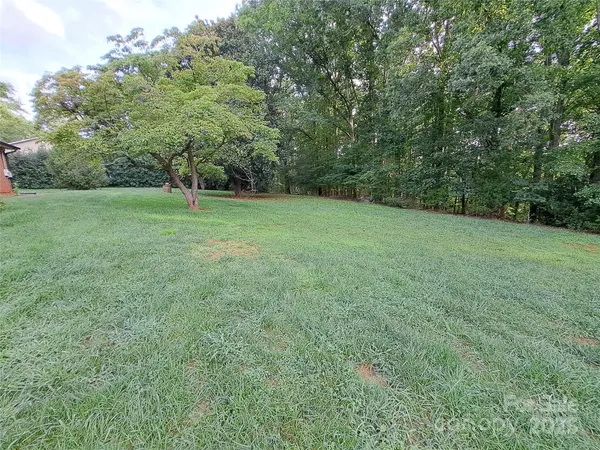 a view of a field with trees in front of it