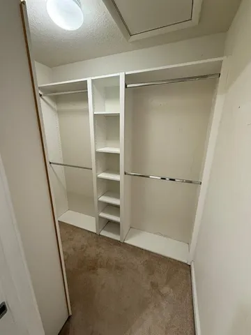 a view of walk in closet with empty racks