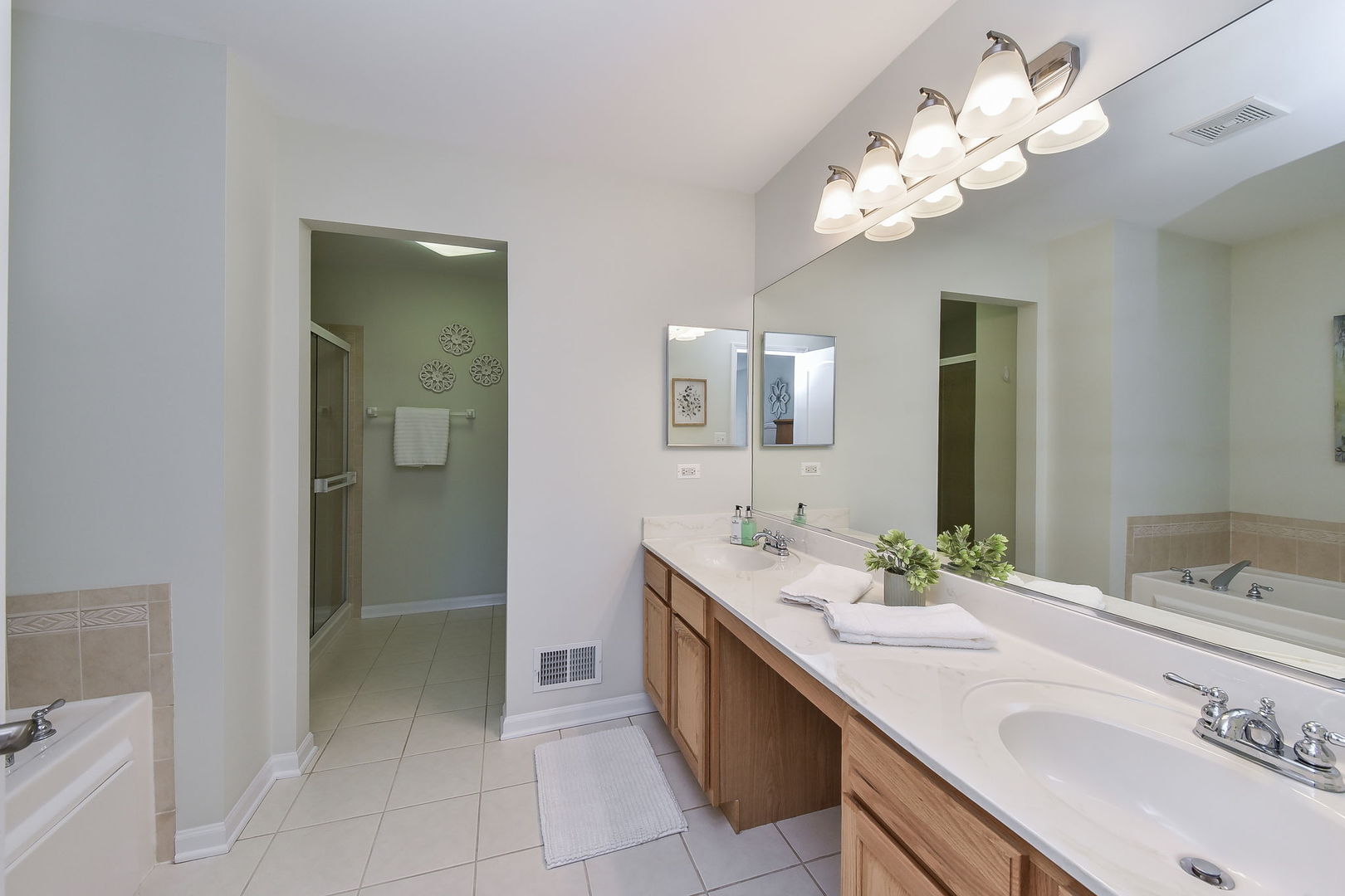 1699 Montclair Drive Elgin, IL 60123 - Photo 17 of 30 a bathroom with a double vanity sink and a mirror