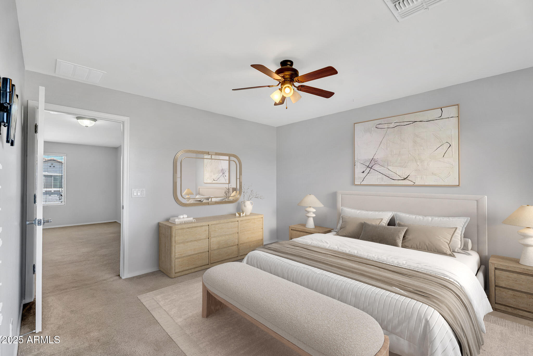 8071 West Georgetown Way Florence, AZ 85132 - Photo 15 of 43 a bedroom with a bed and a chandelier