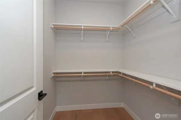 a view of a room with racks on the wall