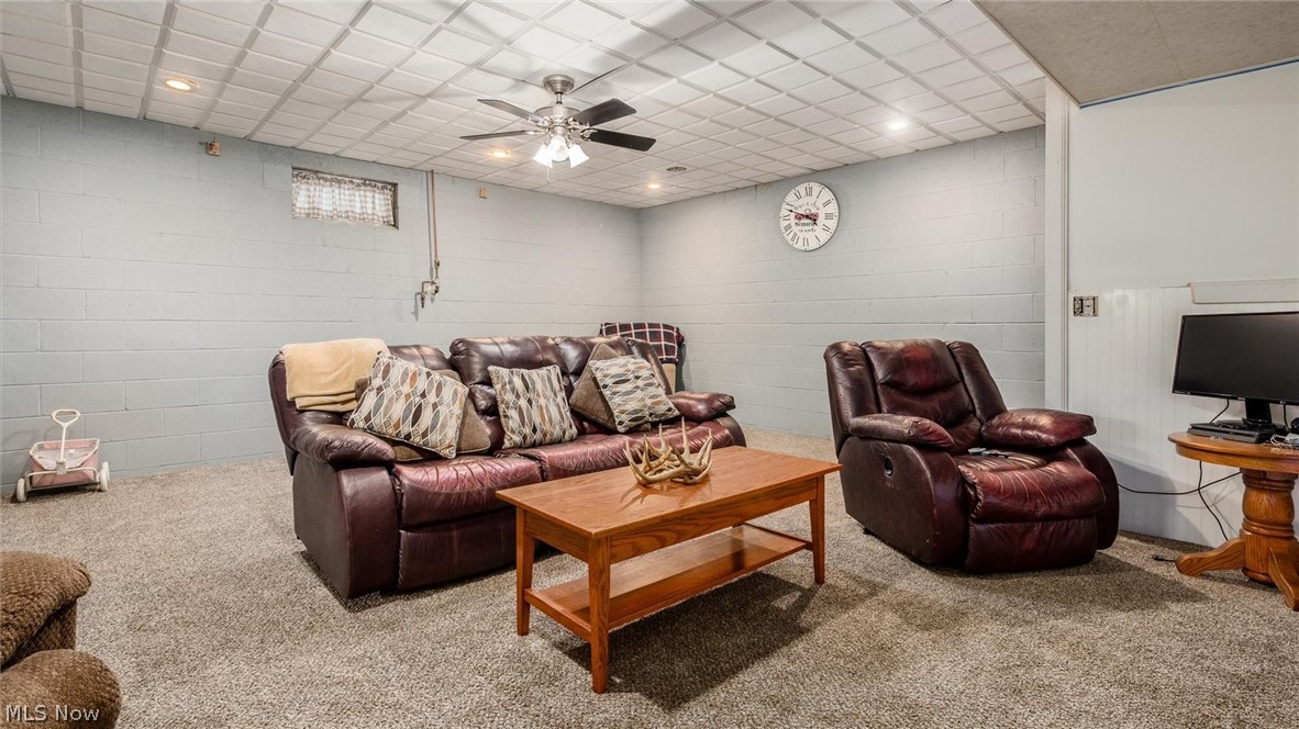 9393 Pioneer Road Byesville, OH 43723 - Photo 20 of 35 Carpeted living room with ceiling fan