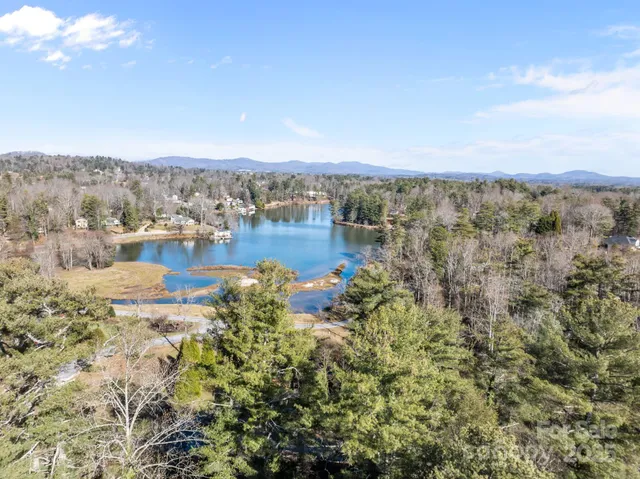 a view of a lake with mountains in the background
