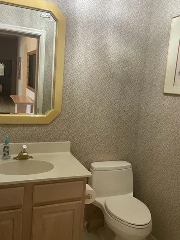 a white toilet sitting next to a bathroom sink