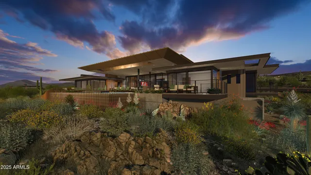 a front view of a house with a lake view