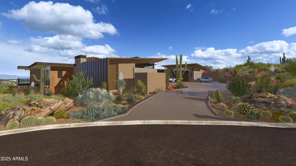 a view of a street with a building in the background