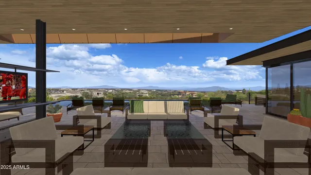 a view of a town with mountains in the background