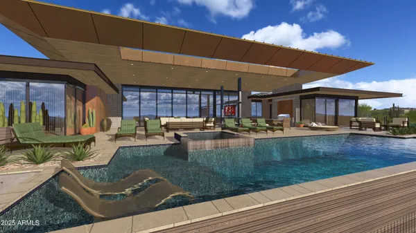 a patio with a table and chairs