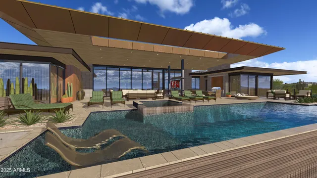 a patio with a table and chairs