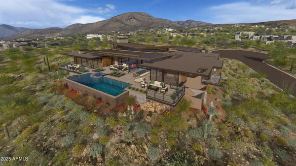 a view of a lake in middle of the town