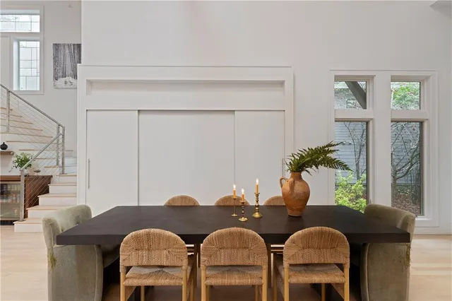 a kitchen with a stove and cabinets