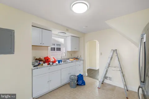 a room with a sink storage and utility