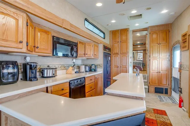 a large kitchen with lots of counter top space