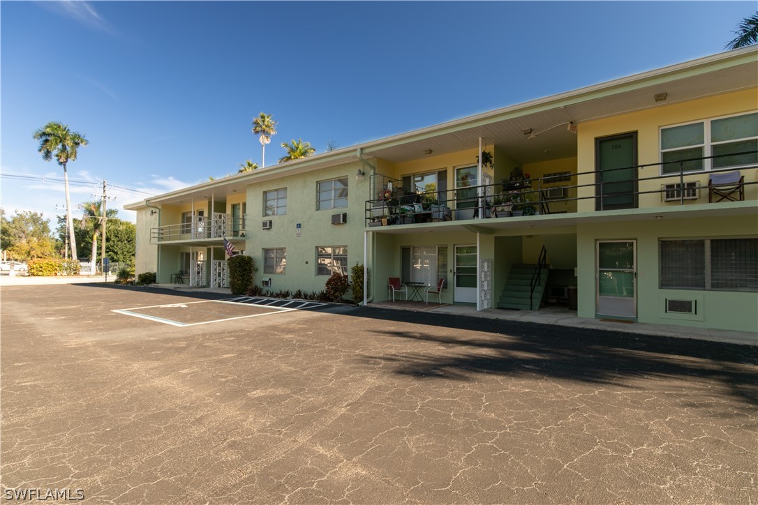 a front view of a building with street