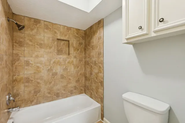 a bathroom with a toilet and a bathtub