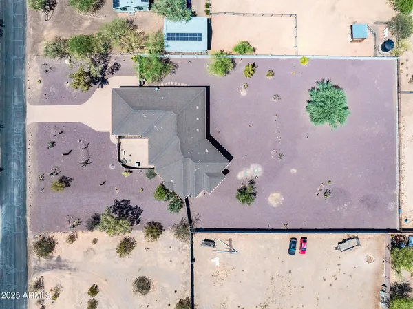 an aerial view of a house