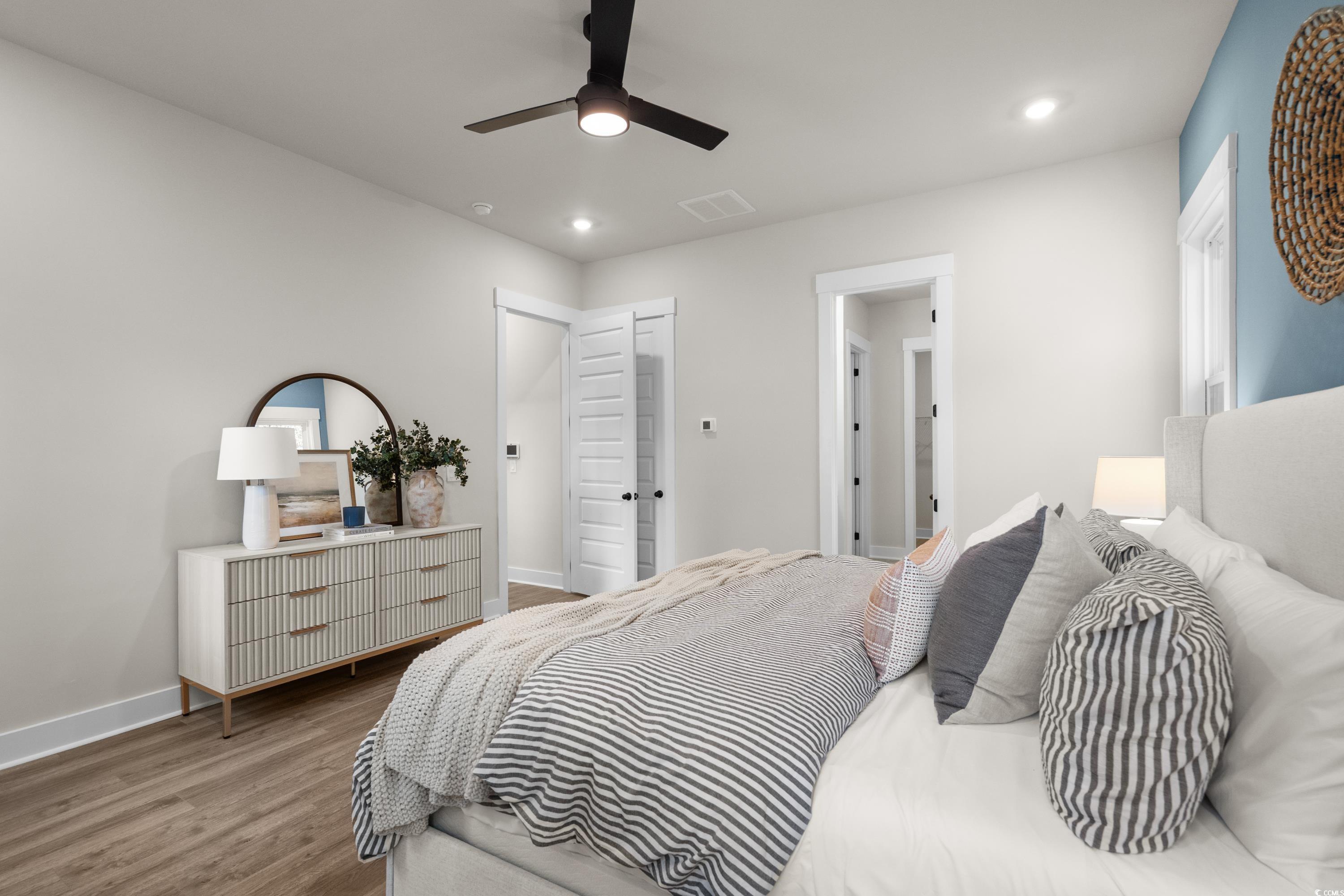 82 Bridge View Road Georgetown, SC 29440 - Photo 32 of 32 Bedroom featuring wood finished floors, recessed lighting, and a ceiling fan