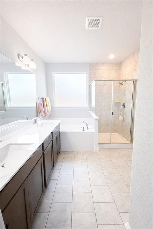 15044 Ted Trail Aledo, TX 76008 - Photo 26 of 37 a bathroom with a granite countertop sink a mirror and a bathtub