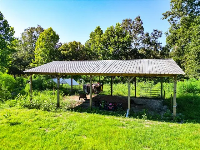 a view of a garden from a yard