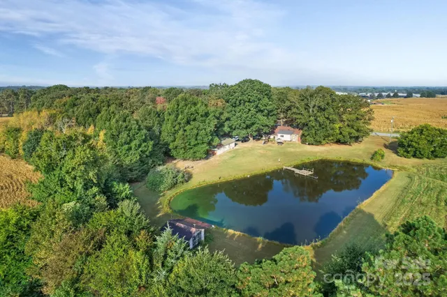 a view of a lake in middle of the town