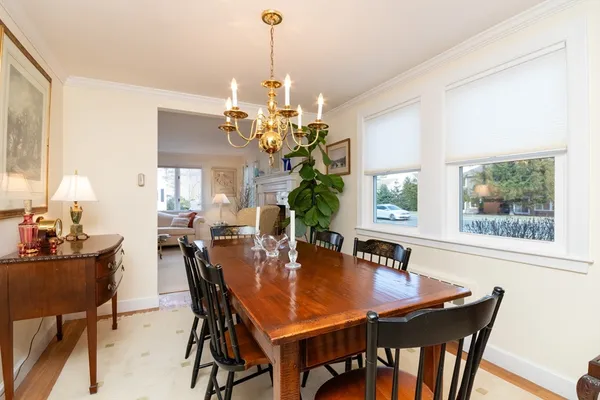 a view of a dining room and a table or chairs
