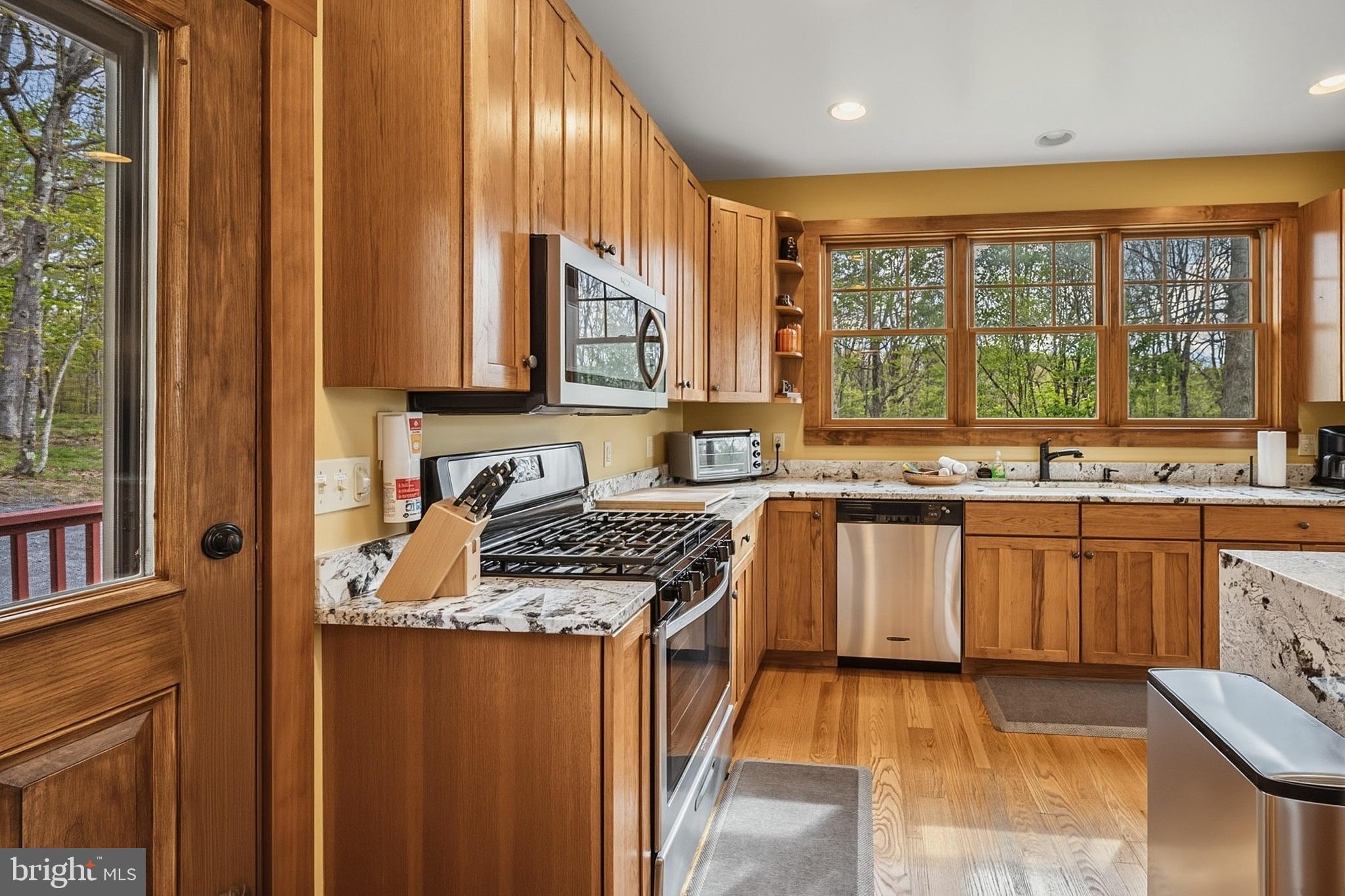 185 Ruta Lane Swanton, MD 21561 - Photo 12 of 81 a kitchen with stainless steel appliances granite countertop a stove a sink and a microwave