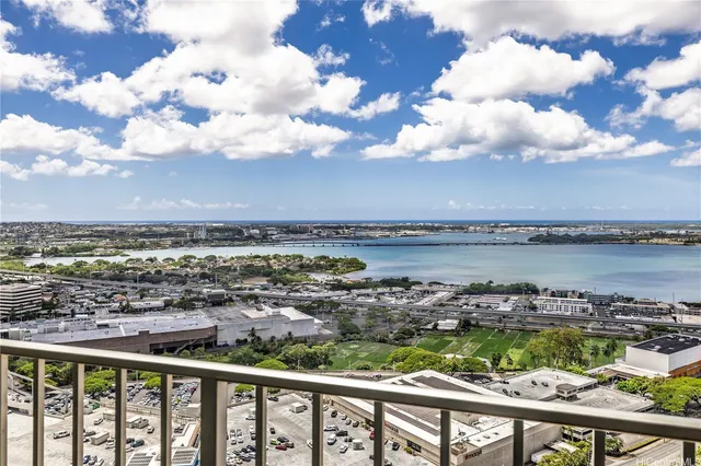 a view of a city from a lake view