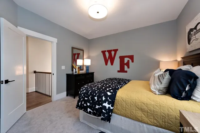 a bedroom with a bed and a closet