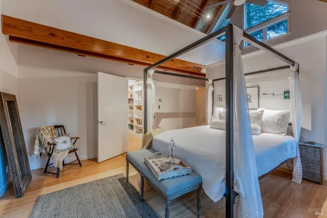 a view of a backyard with plants and lake view