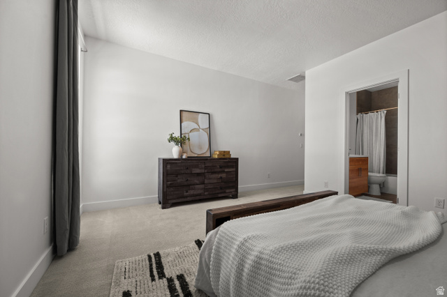 507 West Windmill Gate Cove Draper, UT 84020 - Photo 32 of 46 Bedroom with carpet floors, a textured ceiling, and connected bathroom