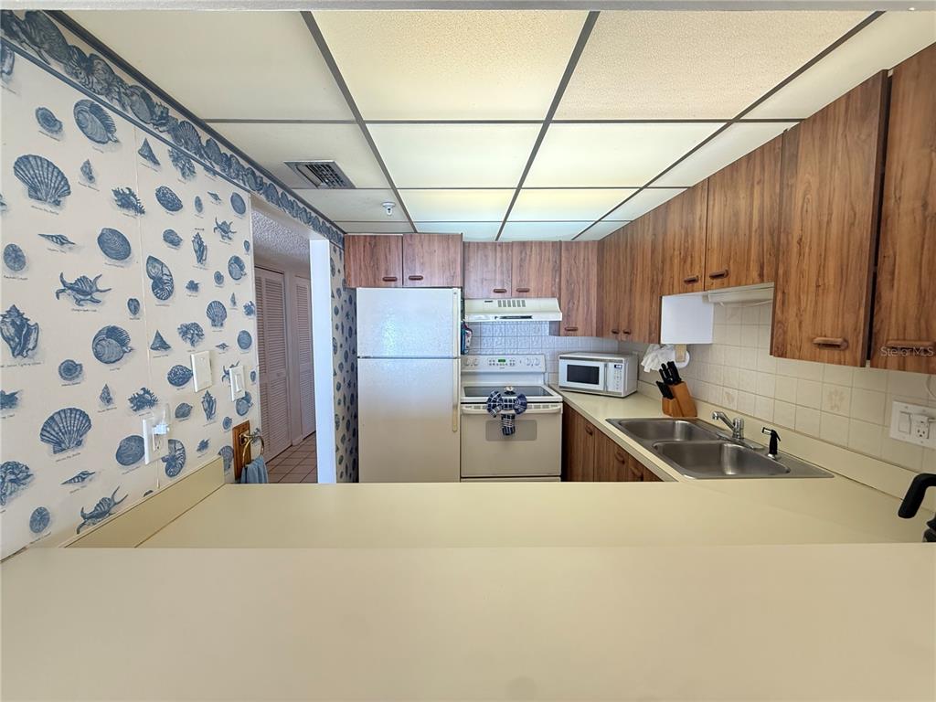 14950 Gulf Boulevard, Unit 805 Madeira Beach, FL 33708 - Photo 30 of 35 a kitchen with refrigerator and window