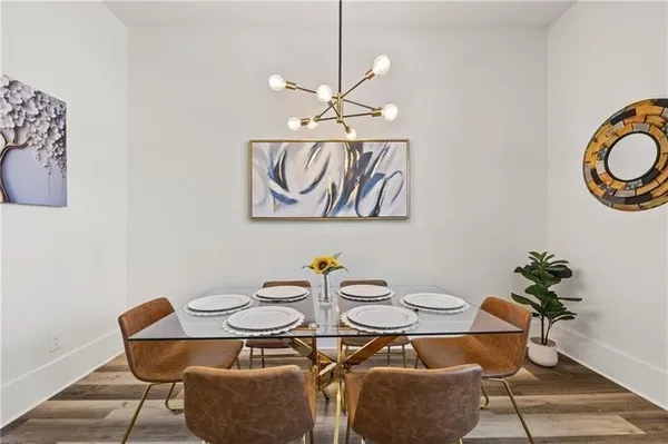 a table and chairs in a room