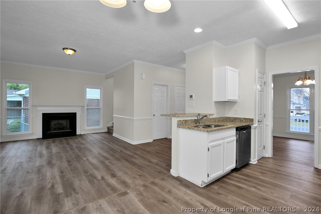 4780 Deer Lakes Road Fayetteville, NC 28311 - Photo 12 of 36 a kitchen with granite countertop a stove and a fireplace