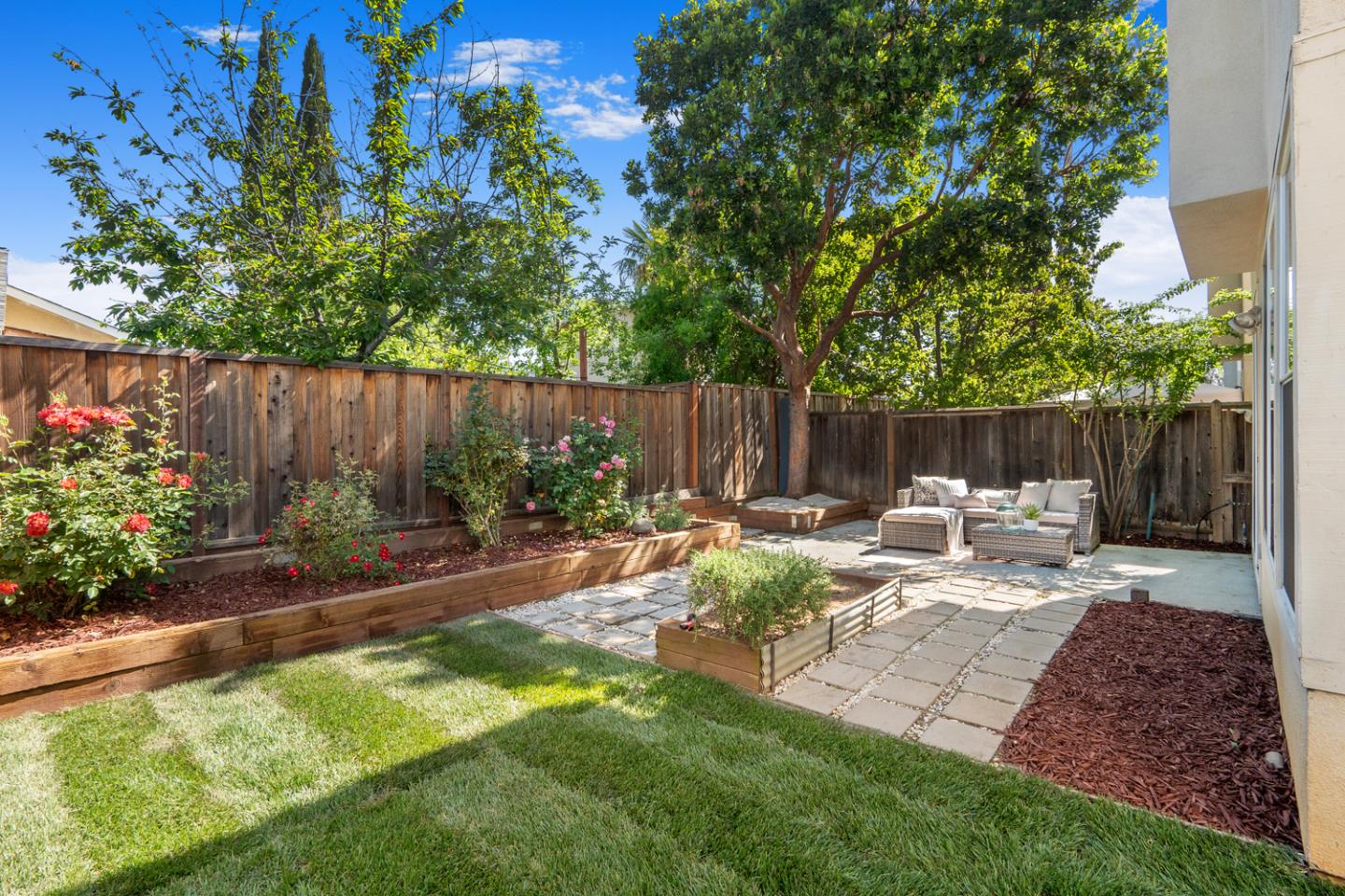 581 Eden Street Gilroy, CA 95020 - Photo 27 of 40 a view of a backyard with sitting area