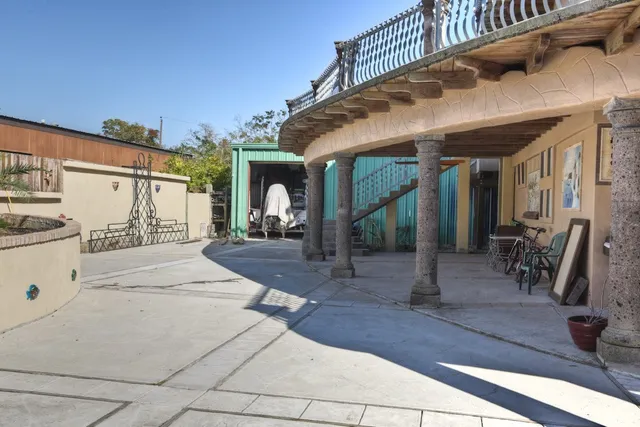 a view of a building with a patio