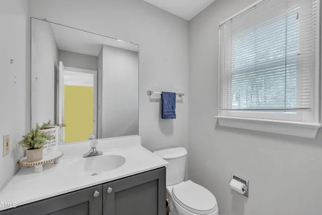 a bathroom with a sink a toilet and a mirror