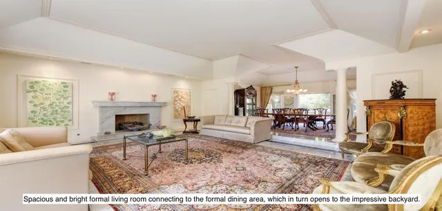 a living room with furniture a rug and a fireplace