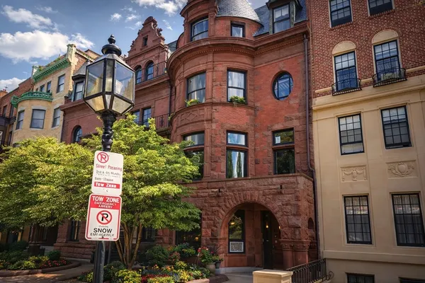 a front view of a multi story building