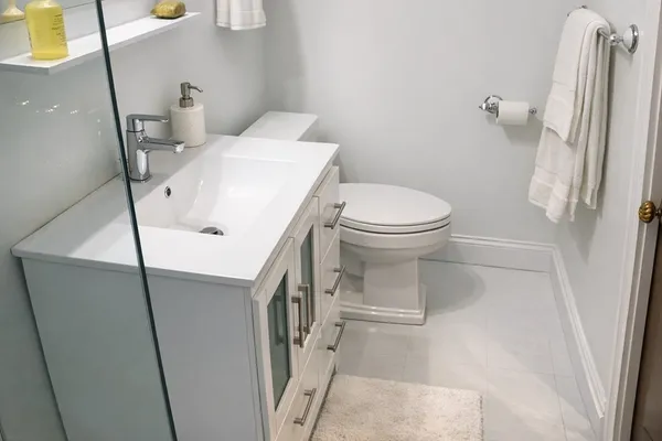 a bathroom with a sink and toilet